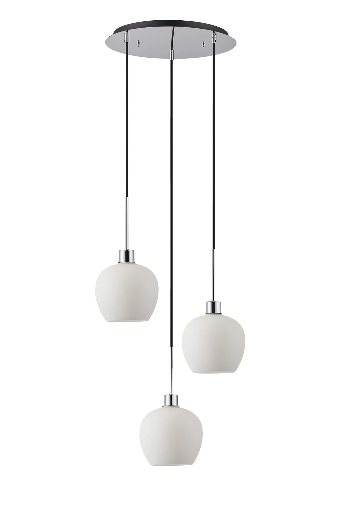 Lori 40cm Round Pendant, 3 Light Adjustable E27, Polished Chrome/Opal Wine Shades DK1277  Deco Lori Polished Chrome
